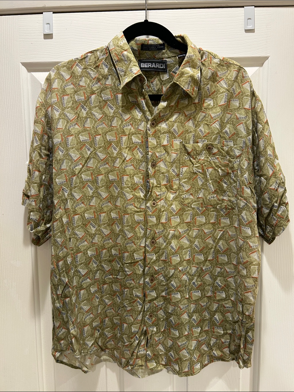 Berardi Men's Green Patterned Button-Down Shirt